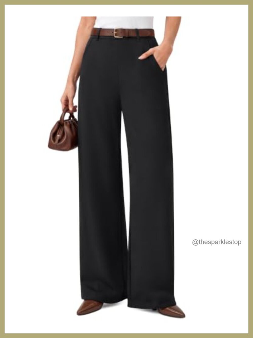 Wide Leg Dress Pants High Waist Twill Stretch Pull On Work Trousers